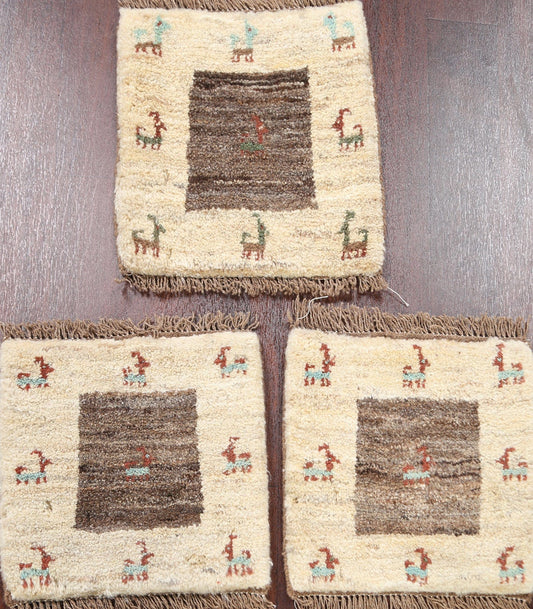 Set of 3 Tribal Gabbeh Persian Area Rugs 1x1 Square