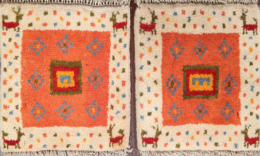 Set of 2 Geometric Gabbeh Persian Area Rugs 1x1 Square