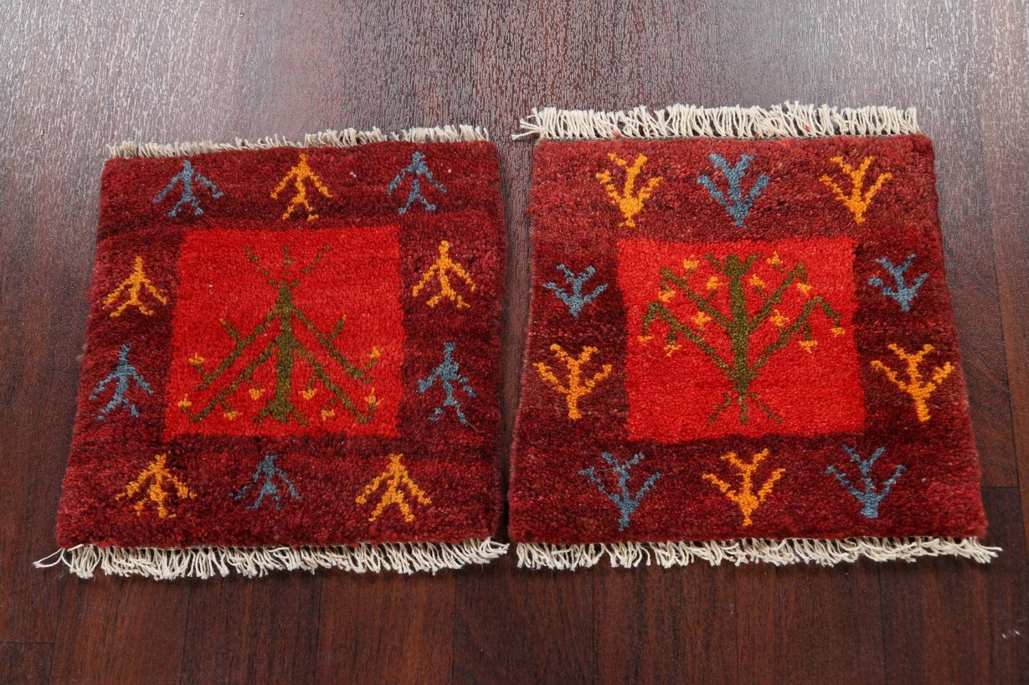 Set of 2 Gabbeh Persian Area Rugs 1x1 Square