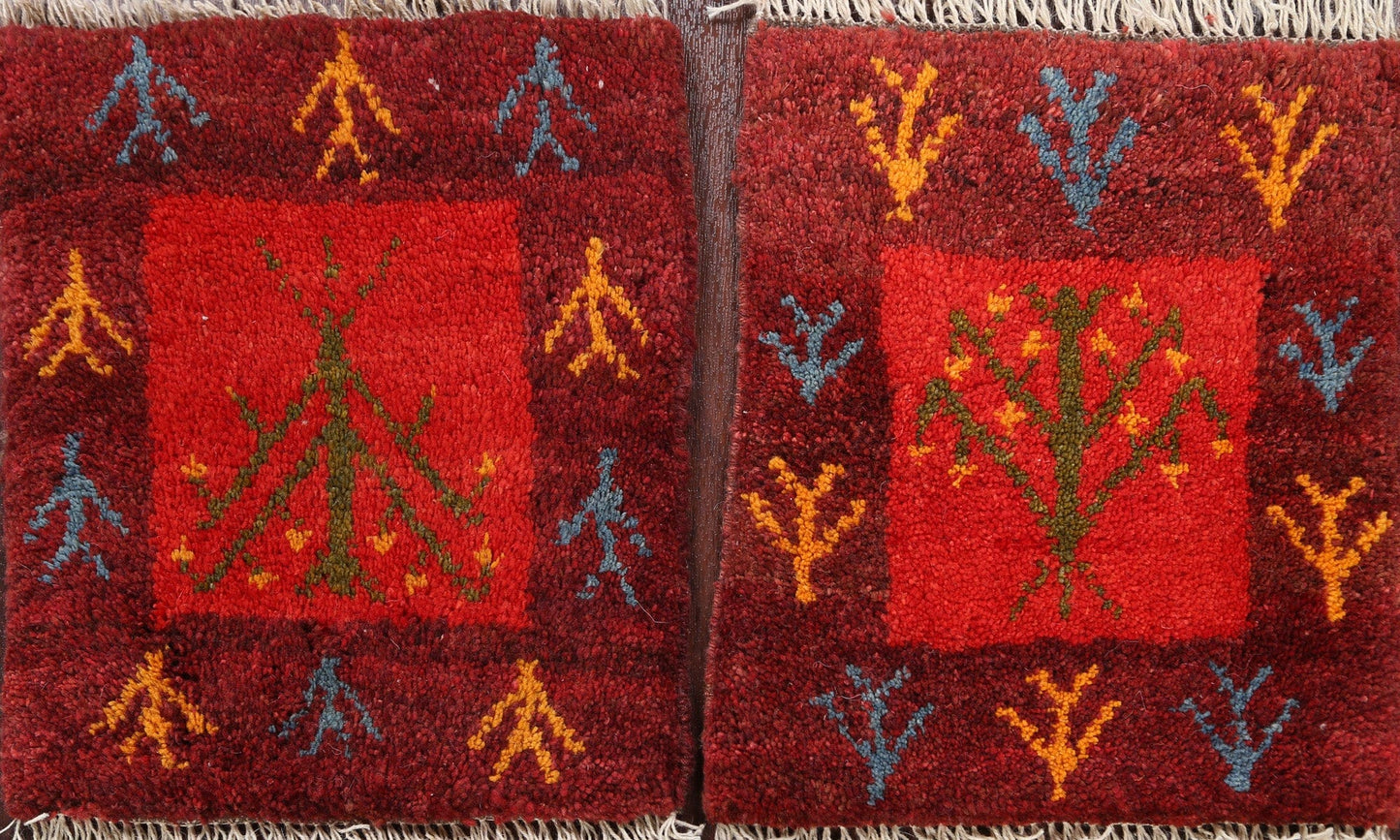 Set of 2 Gabbeh Persian Area Rugs 1x1 Square