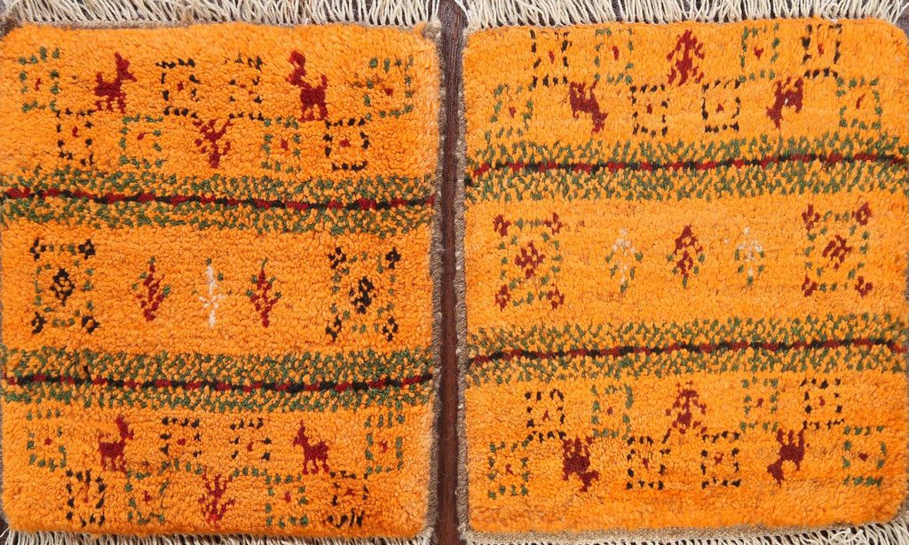 Set of 2 Tribal Gabbeh Persian Area Rugs 1x1 Square