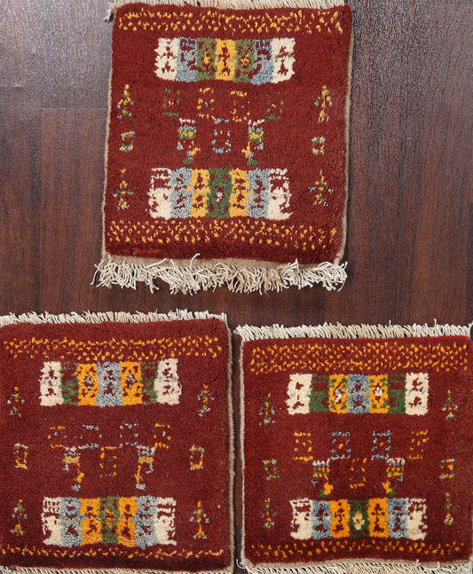 Set of 3 Tribal Gabbeh Persian Area Rugs 1x1 Square