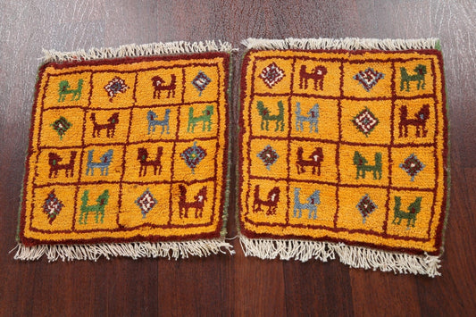 Set of 2 Tribal Gabbeh Persian Area Rugs 1x1 Square