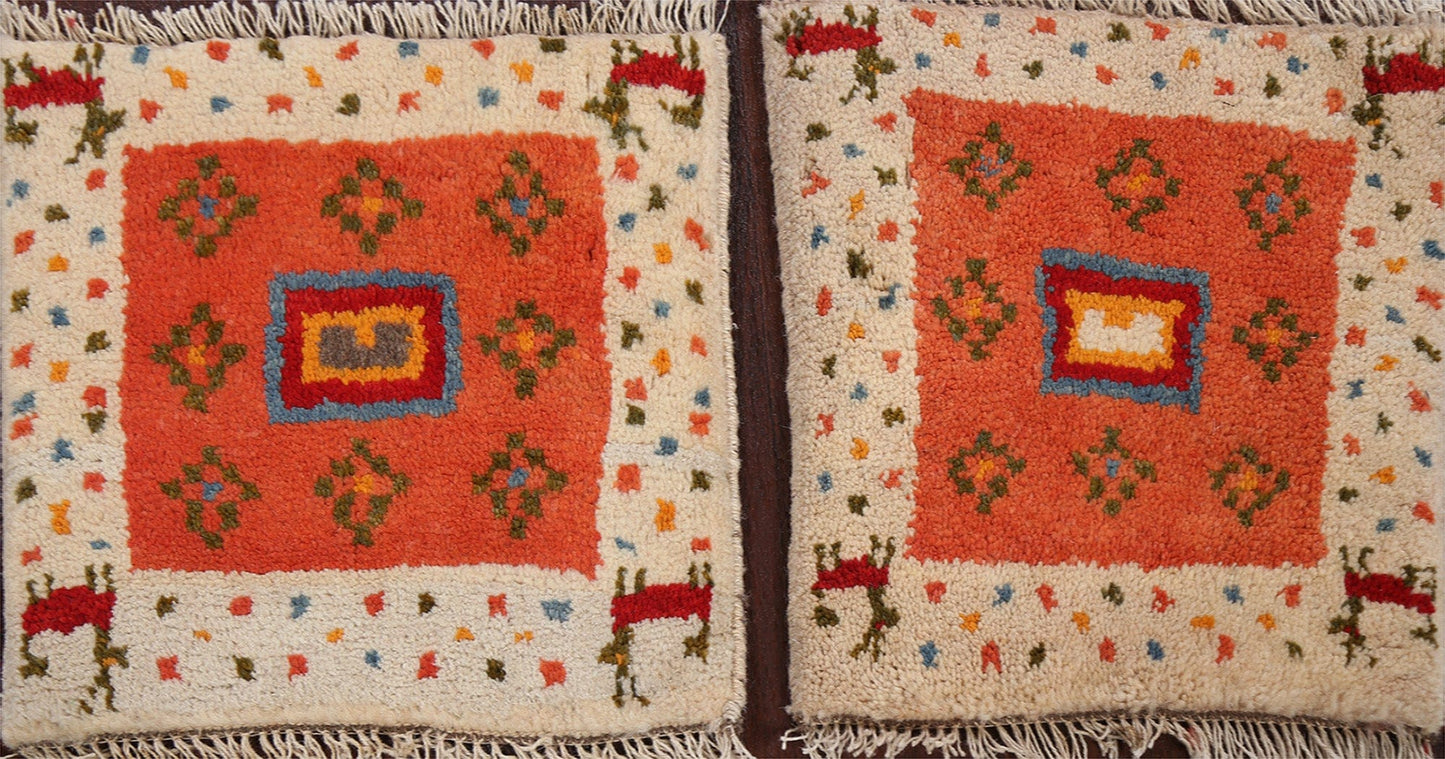 Set of 2 Square Trival Gabbeh Persian Area Rugs 1x1