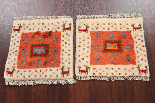 Set of 2 Tribal Gabbeh Persian Area Rugs 1x1 Square