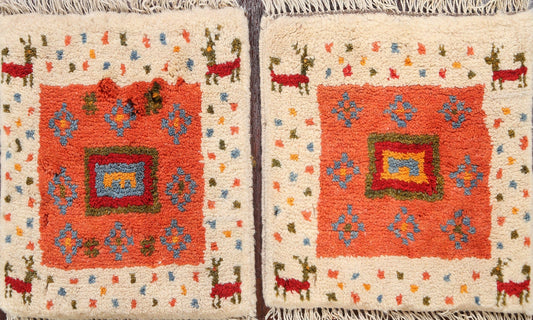 Set of 2 Tribal Gabbeh Persian Area Rugs 1x1 Square