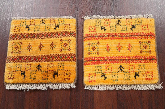 Set of 2 Tribal Gabbeh Persian Area Rugs 1x1 Square