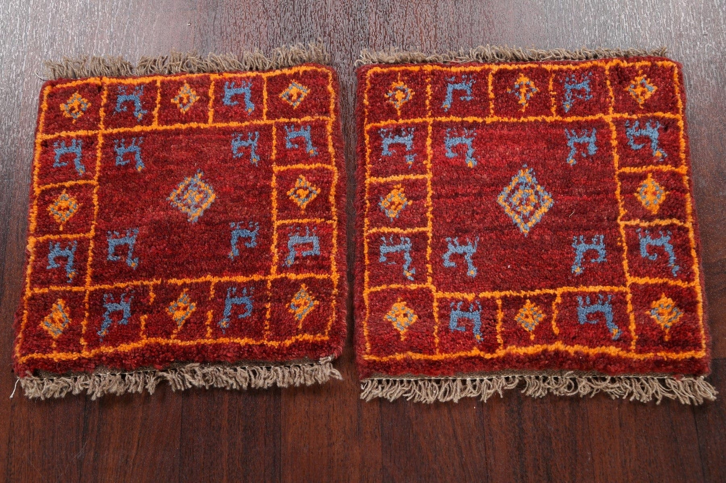 Set of 2 Tribal Gabbeh Persian Area Rugs 1x1 Square