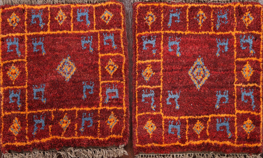 Set of 2 Tribal Gabbeh Persian Area Rugs 1x1 Square