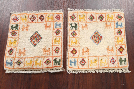 Set of 2 Tribal Gabbeh Persian Area Rugs 1x1 Square