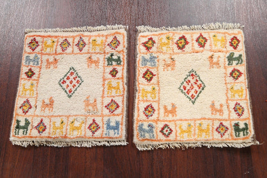 Set of 2 Tribal Gabbeh Persian Area Rugs 1x1 Square