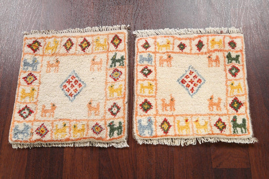 Set of 2 Tribal Gabbeh Persian Area Rugs 1x1 Square