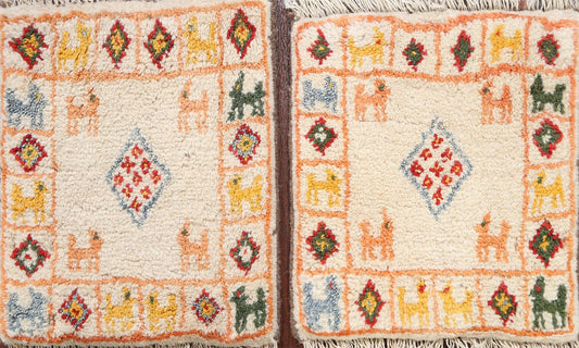 Set of 2 Tribal Gabbeh Persian Area Rugs 1x1 Square