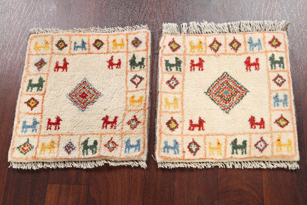 Set of 2 Tribal Gabbeh Persian Area Rugs 1x1 Square