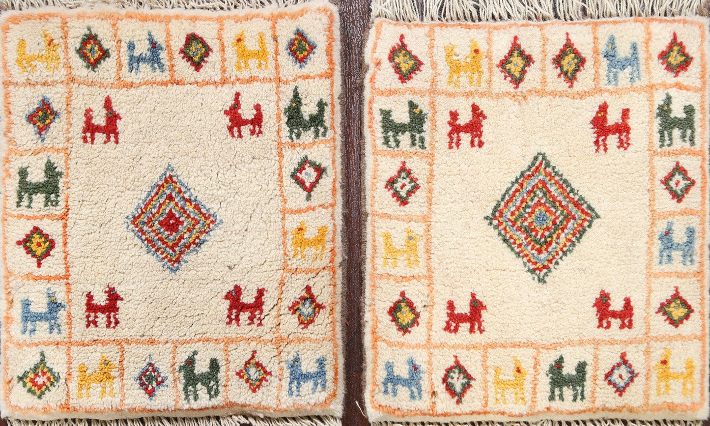 Set of 2 Tribal Gabbeh Persian Area Rugs 1x1 Square