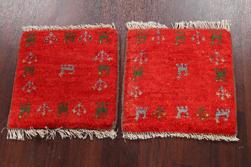 Set of 2 Tribal Gabbeh Persian Area Rugs 1x1 Square