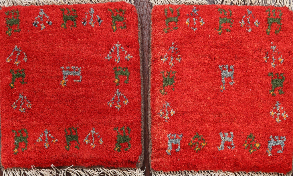 Set of 2 Tribal Gabbeh Persian Area Rugs 1x1 Square