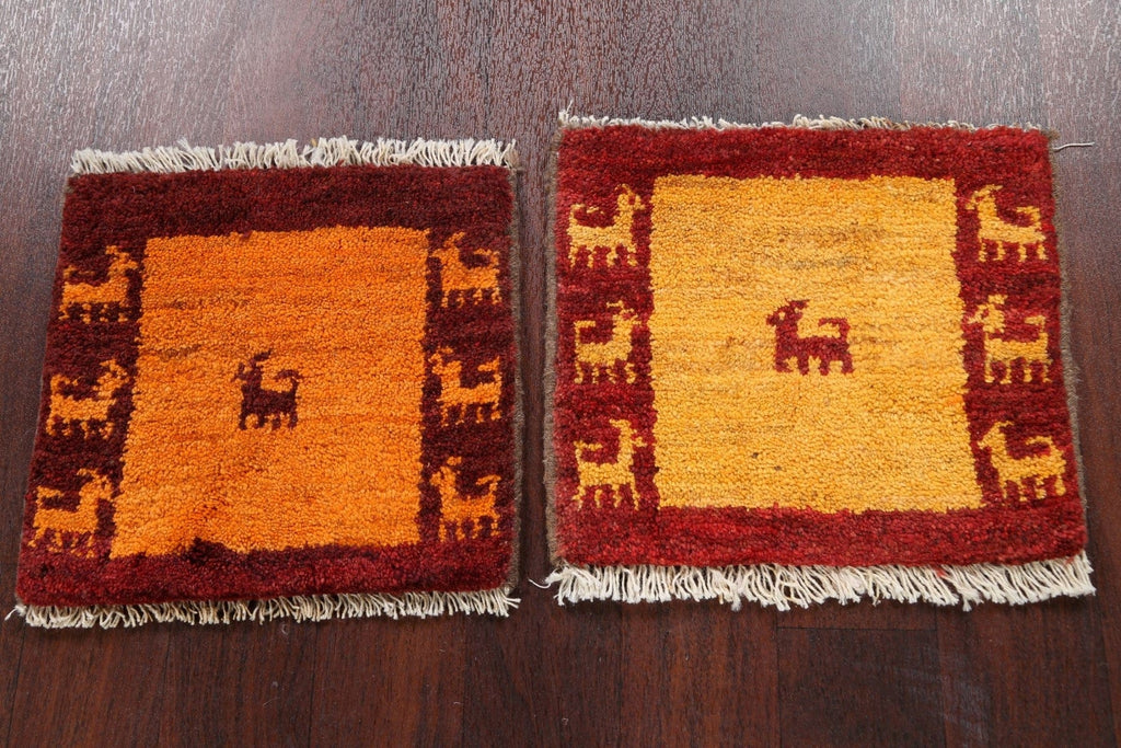 Set of 2 Tribal Gabbeh Persian Area Rugs 1x1 Square