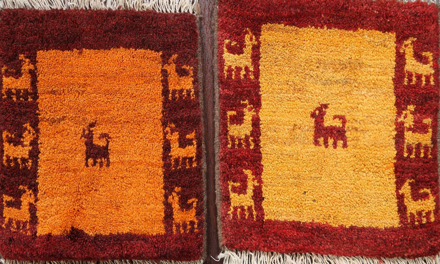 Set of 2 Tribal Gabbeh Persian Area Rugs 1x1 Square