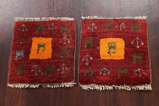 Set of 2 Tribal Gabbeh Persian Area Rugs 1x1 Square