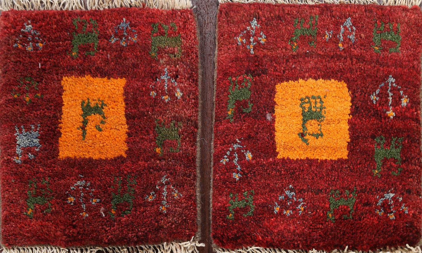 Set of 2 Tribal Gabbeh Persian Area Rugs 1x1 Square