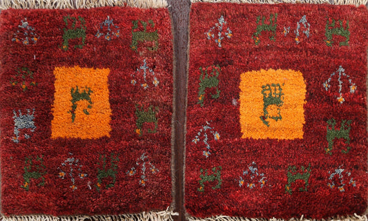 Set of 2 Tribal Gabbeh Persian Area Rugs 1x1 Square