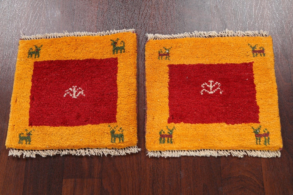 Set of 2 Tribal Gabbeh Persian Area Rugs 1x1 Square