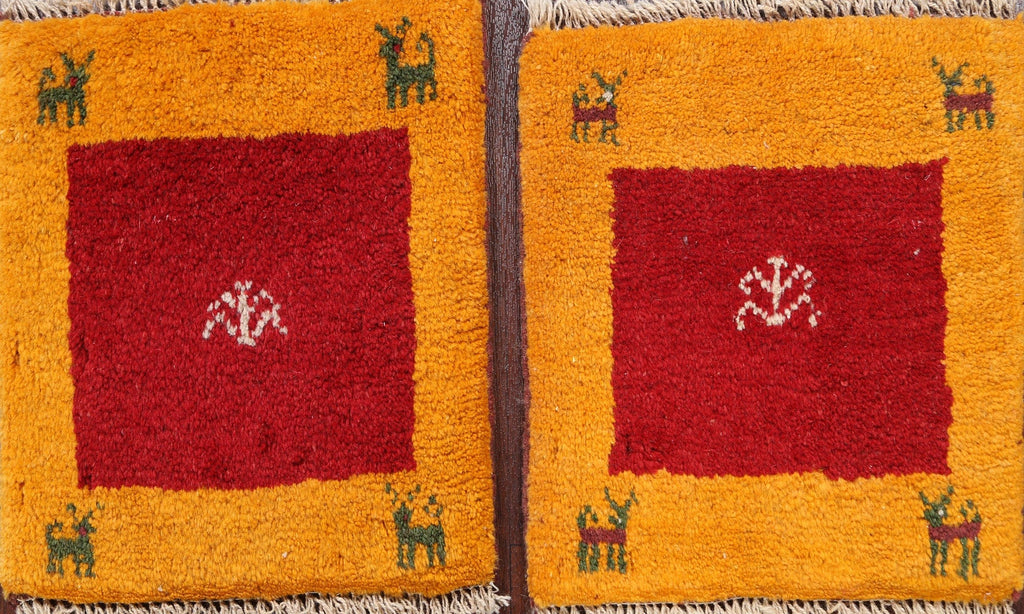 Set of 2 Tribal Gabbeh Persian Area Rugs 1x1 Square