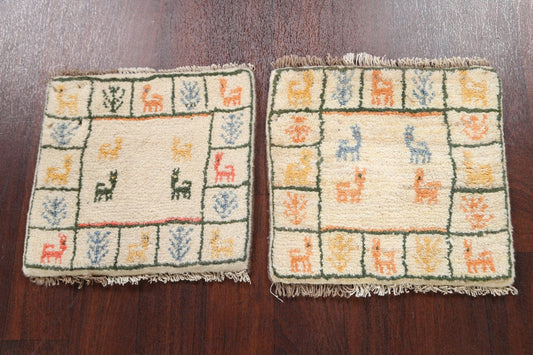 Set of 2 Tribal Gabbeh Persian Area Rugs 1x1 Square