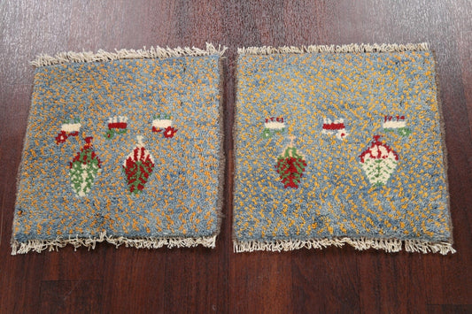 Set of 2 Tribal Gabbeh Persian Area Rugs 1x1 Square