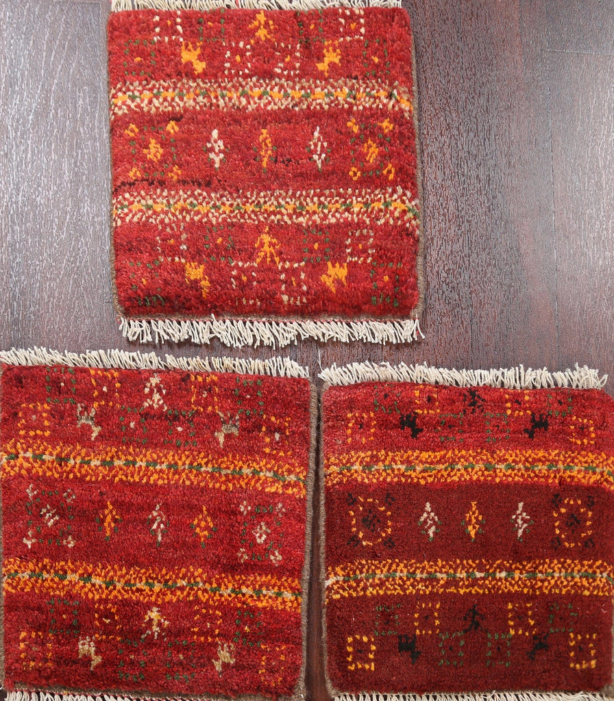 Set of 3 Tribal Gabbeh Persian Area Rugs 1x1 Square