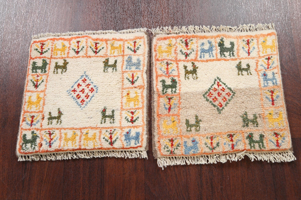 Set of 2 Tribal Gabbeh Persian Area Rugs 1x1 Square