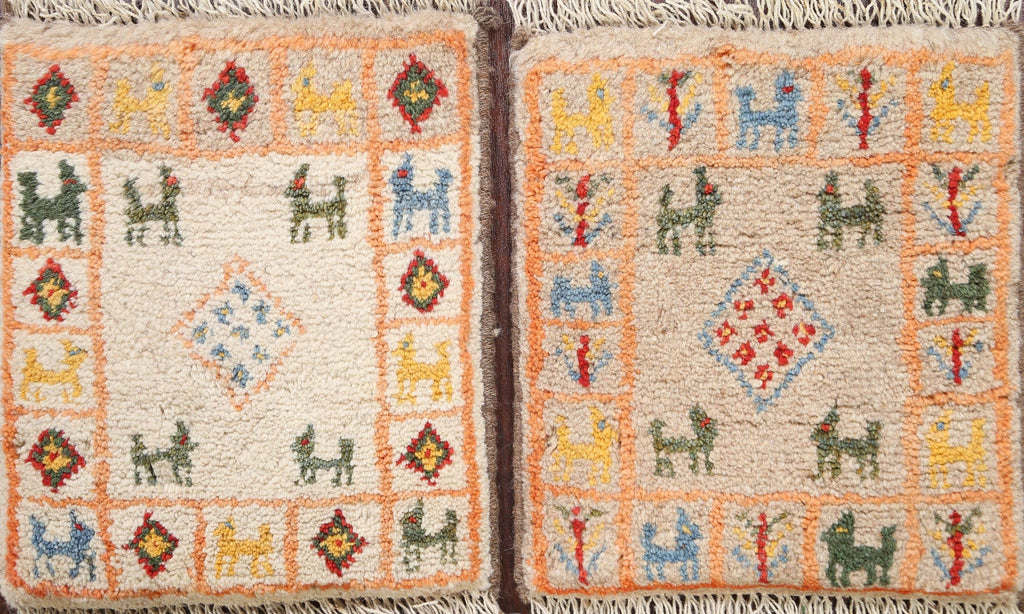 Set of 2 Tribal Gabbeh Persian Area Rugs 1x1 Square