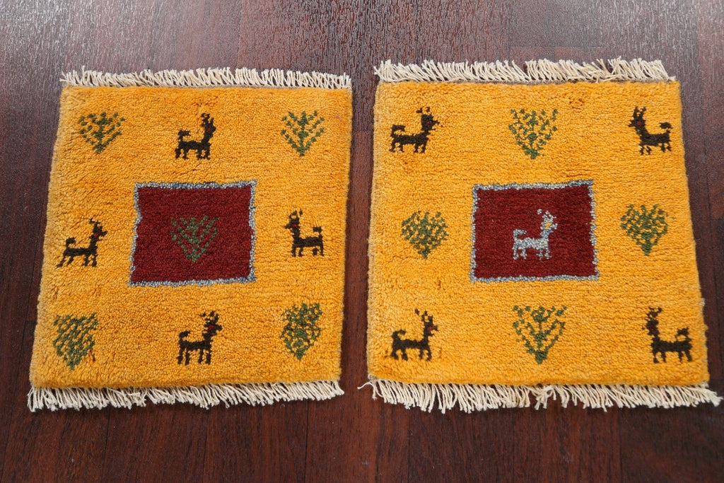 Set of 2Tribal Gabbeh Persian Area Rugs 1x1 Square