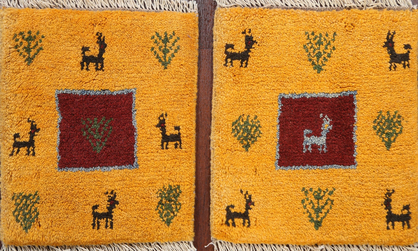 Set of 2Tribal Gabbeh Persian Area Rugs 1x1 Square