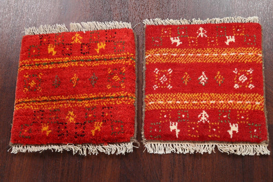 Set of 2 Tribal Gabbeh Persian Area Rugs 1x1 Square