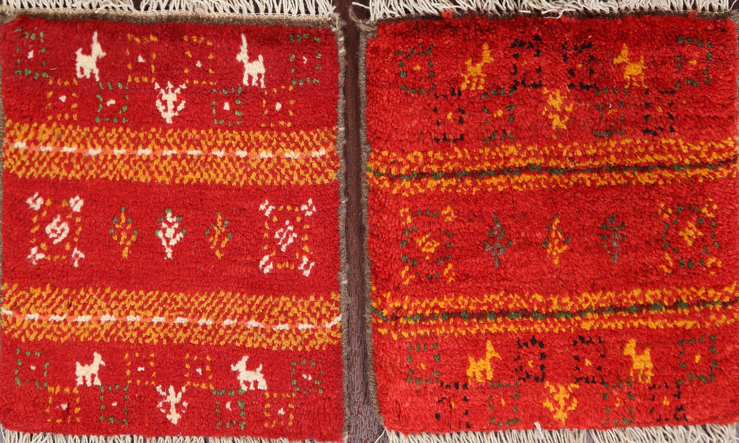 Set of 2 Tribal Gabbeh Persian Area Rugs 1x1 Square