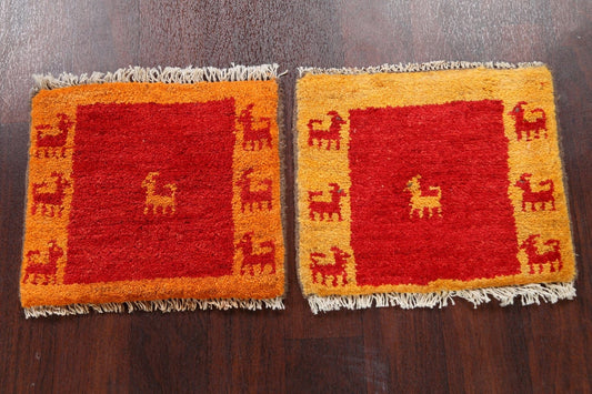 Set of 2 Tribal Gabbeh Persian Area Rugs 1x1 Square