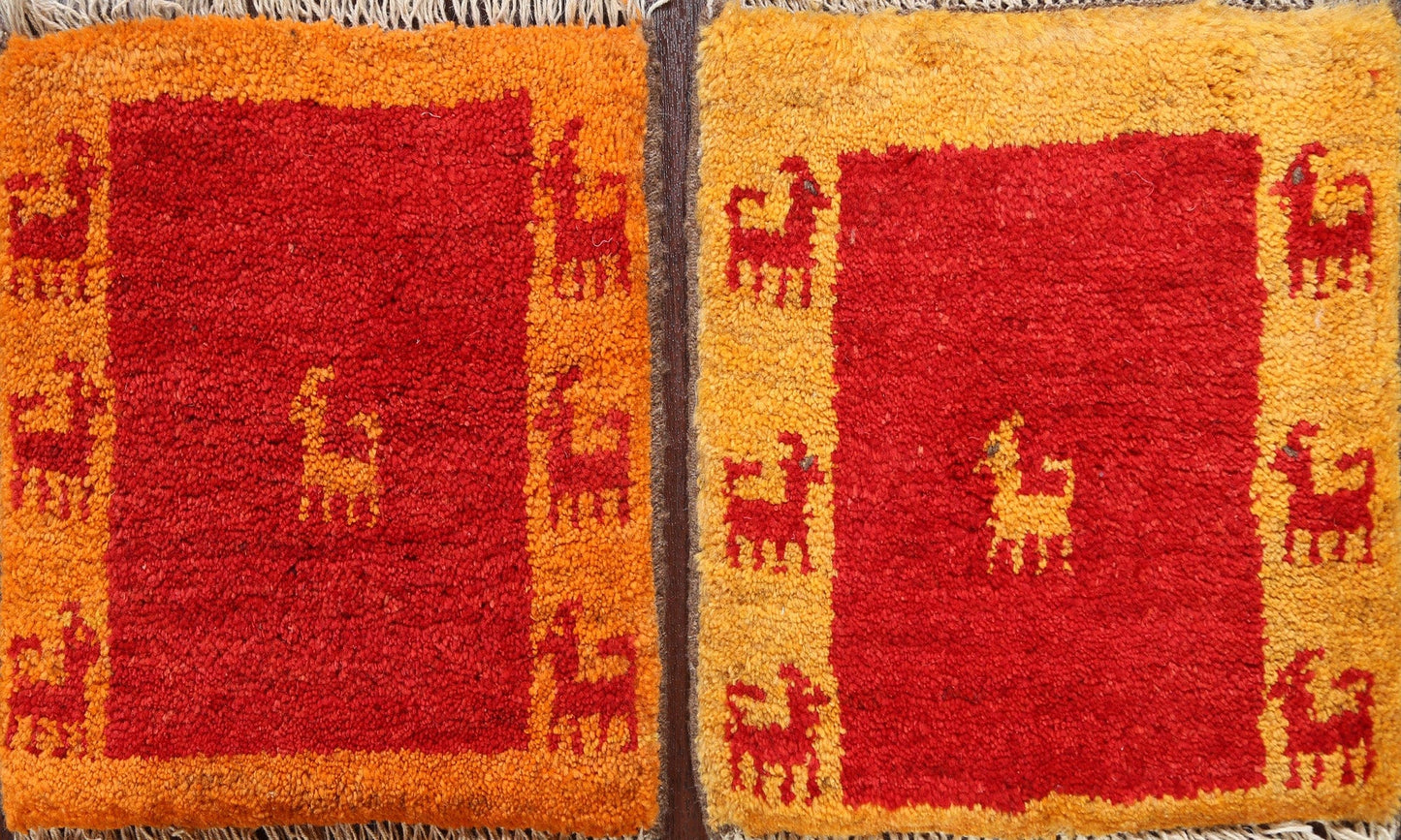 Set of 2 Tribal Gabbeh Persian Area Rugs 1x1 Square