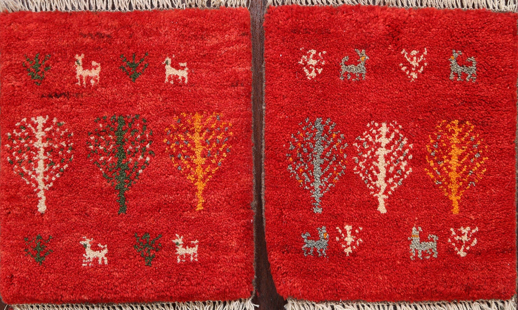 Set of 2 Tribal Gabbeh Persian Area Rugs 1x1 Square