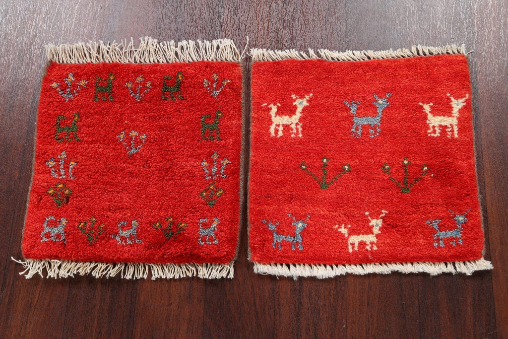 Set of 2 Tribal Gabbeh Persian Area Rugs 1x1 Square