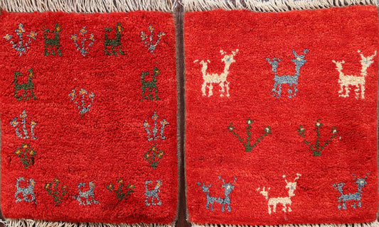 Set of 2 Tribal Gabbeh Persian Area Rugs 1x1 Square