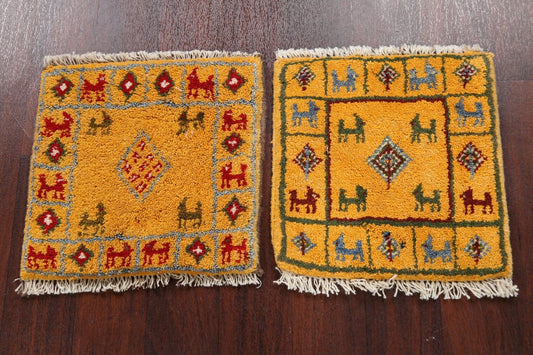 Set of 2 Tribal Gabbeh Persian Area Rugs 1x1 Square