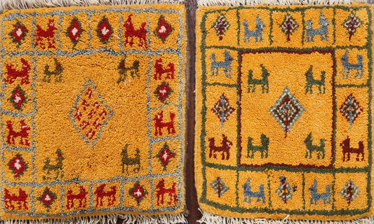 Set of 2 Tribal Gabbeh Persian Area Rugs 1x1 Square