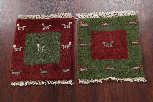 Set of 2 Tribal Gabbeh Persian Area Rugs 1x1 Square