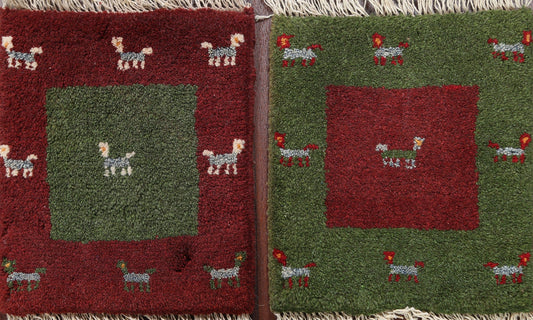 Set of 2 Tribal Gabbeh Persian Area Rugs 1x1 Square