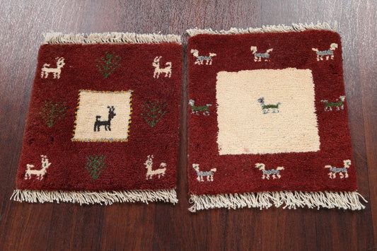 Set of 2 Tribal Gabbeh Persian Area Rugs 1x1 Square