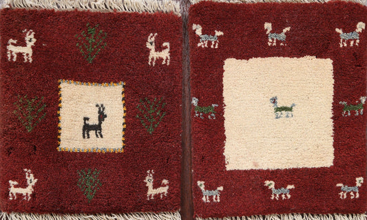 Set of 2 Tribal Gabbeh Persian Area Rugs 1x1 Square