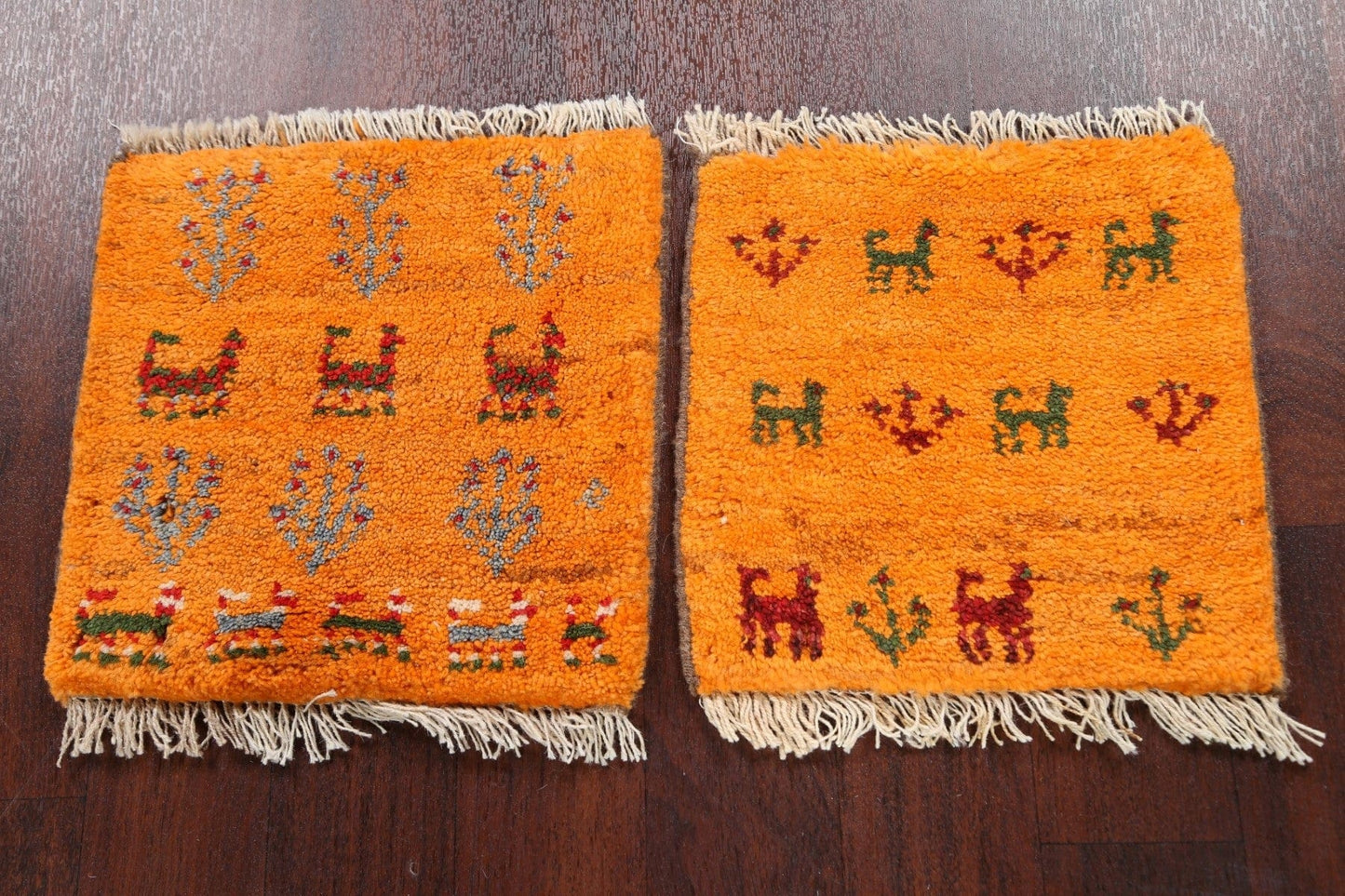 Set of 2 Tribal Gabbeh Persian Area Rugs 1x1 Square