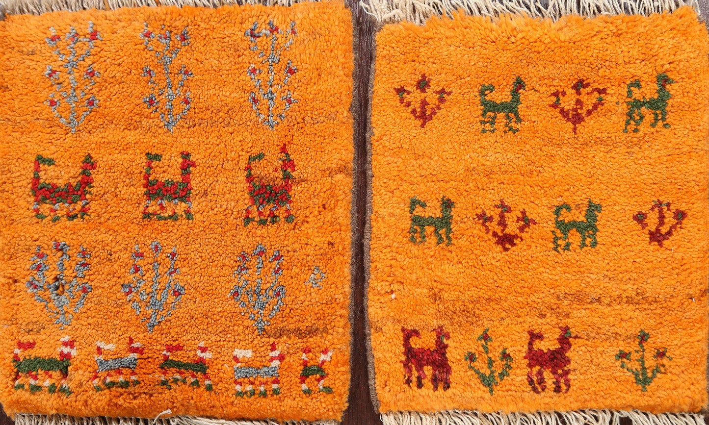 Set of 2 Tribal Gabbeh Persian Area Rugs 1x1 Square